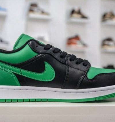 Nike Air Jordan 1 Low Black Lucky Green Basketball Sneakers