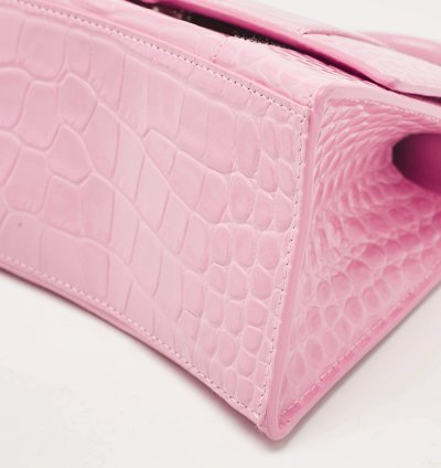Balenciaga Pink Croc Embossed Leather Small Hourglass Top Handle Bag