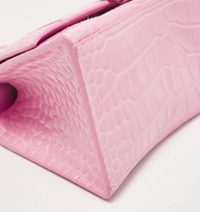 Balenciaga Pink Croc Embossed Leather Small Hourglass Top Handle Bag