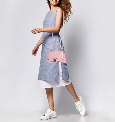 Balenciaga Pink Croc Embossed Leather Small Hourglass Top Handle Bag
