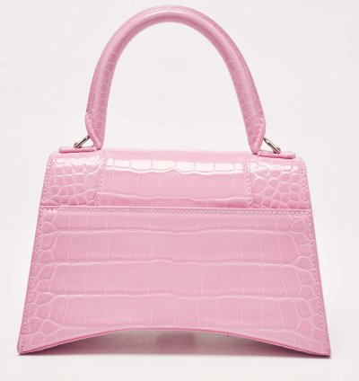 Balenciaga Pink Croc Embossed Leather Small Hourglass Top Handle Bag