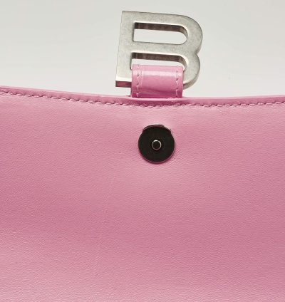 Balenciaga Pink Croc Embossed Leather Small Hourglass Top Handle Bag