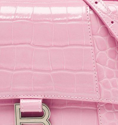 Balenciaga Pink Croc Embossed Leather Small Hourglass Top Handle Bag