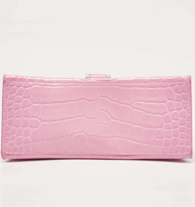 Balenciaga Pink Croc Embossed Leather Small Hourglass Top Handle Bag