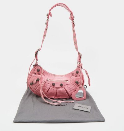 Balenciaga Pink Croc Embossed Leather Small Le Cagole Shoulder Bag