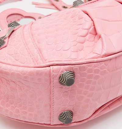 Balenciaga Pink Croc Embossed Leather Small Le Cagole Shoulder Bag