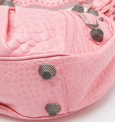 Balenciaga Pink Croc Embossed Leather Small Le Cagole Shoulder Bag