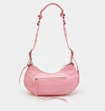 Balenciaga Pink Croc Embossed Leather Small Le Cagole Shoulder Bag
