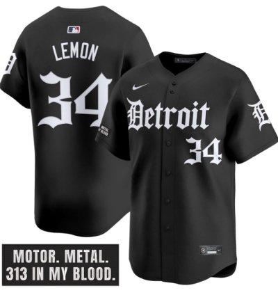 Chet Lemon Jersey 34 Detroit Tigers Motor Gothic Edition Vapor Limited Stitched Black