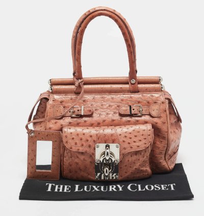 Balenciaga Pink Ostrich Chain Link Pocket Satchel