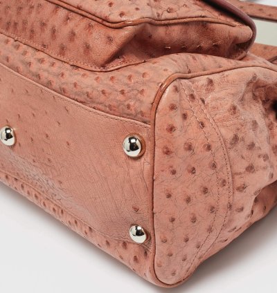 Balenciaga Pink Ostrich Chain Link Pocket Satchel