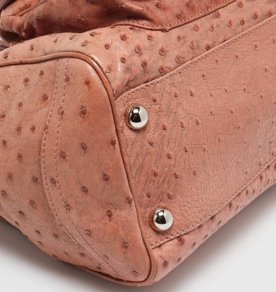 Balenciaga Pink Ostrich Chain Link Pocket Satchel