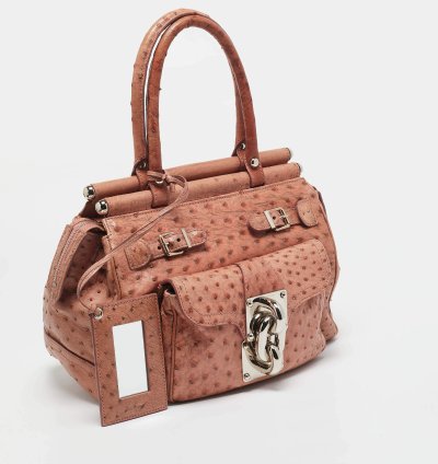 Balenciaga Pink Ostrich Chain Link Pocket Satchel