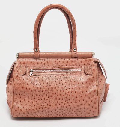 Balenciaga Pink Ostrich Chain Link Pocket Satchel