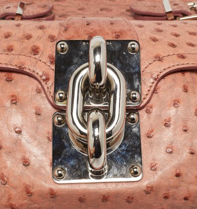 Balenciaga Pink Ostrich Chain Link Pocket Satchel