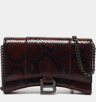 Balenciaga Red Black Python Embossed Leather Hourglass Wallet On Chain