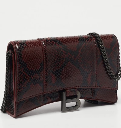 Balenciaga Red Black Python Embossed Leather Hourglass Wallet On Chain