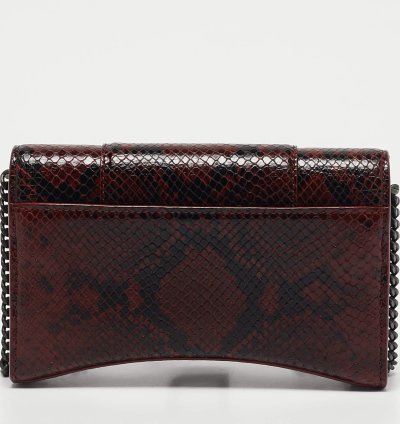 Balenciaga Red Black Python Embossed Leather Hourglass Wallet On Chain