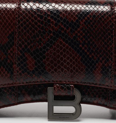 Balenciaga Red Black Python Embossed Leather Hourglass Wallet On Chain