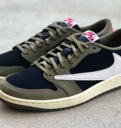 Nike Air Jordan 1 Low Travis Scott Black Olive Basketball Sneakers