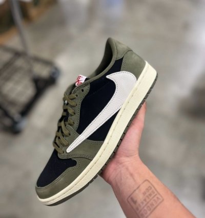 Nike Air Jordan 1 Low Travis Scott Black Olive Basketball Sneakers