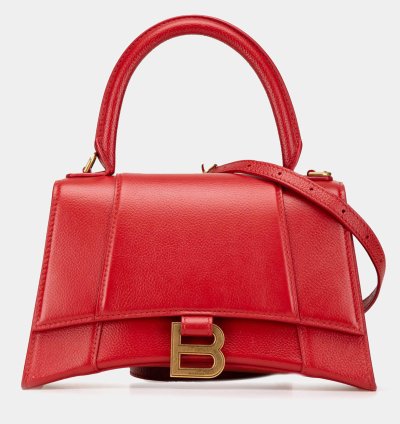 Balenciaga Red Leather Hourglass Small Top Handle Bag