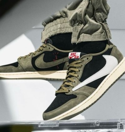 Nike Air Jordan 1 Low Travis Scott Black Olive Basketball Sneakers
