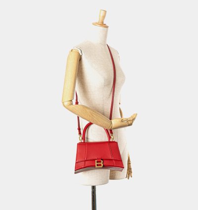 Balenciaga Red Leather Hourglass Small Top Handle Bag