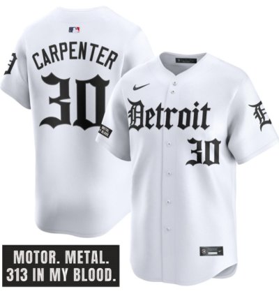 Kerry Carpenter Jersey 30 Detroit Tigers Motor Gothic Edition Vapor Limited Stitched White