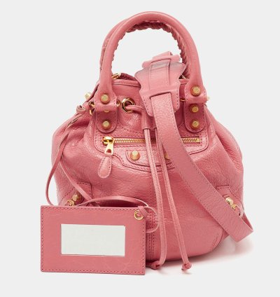 Balenciaga Rose Pink Leather Ggh 12 Mini Pompon Bag