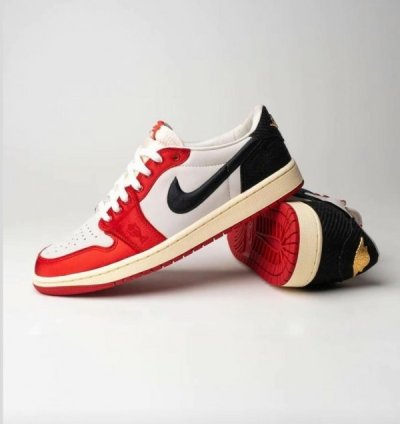Nike Air Jordan 1 Low X Trophy Room Sail And Varsity Red Sneakers