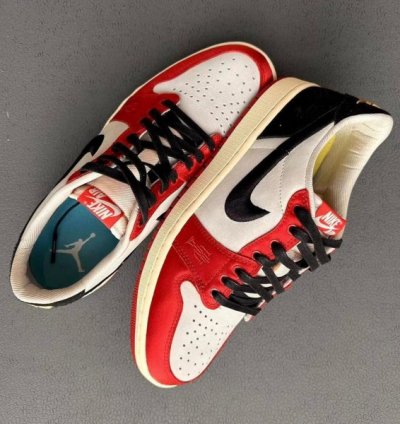 Nike Air Jordan 1 Low X Trophy Room Sail And Varsity Red Sneakers