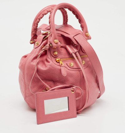 Balenciaga Rose Pink Leather Ggh 12 Mini Pompon Bag