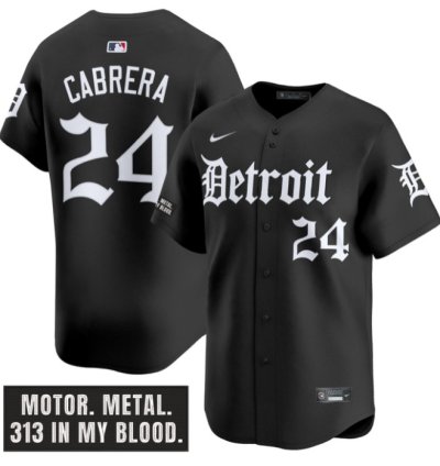 Miguel Cabrera Jersey 24 Detroit Tigers Motor Gothic Edition Vapor Limited Stitched Black