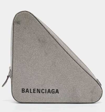 Balenciaga Silver Glitter Triangle Clutch