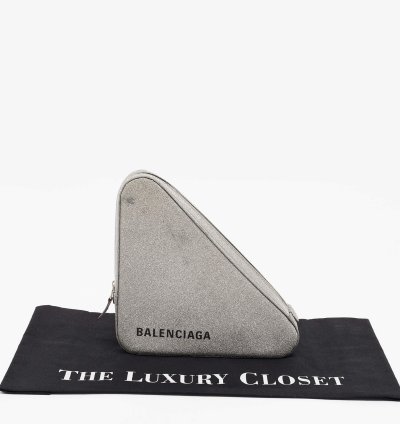 Balenciaga Silver Glitter Triangle Clutch