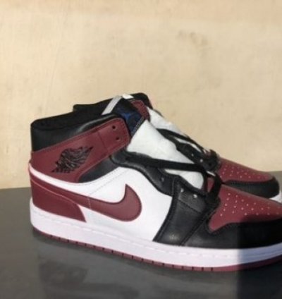 Nike Air Jordan 1 Mid Black Maroon Basketball Sneakers