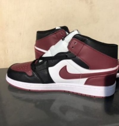 Nike Air Jordan 1 Mid Black Maroon Basketball Sneakers