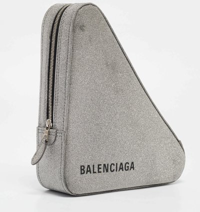 Balenciaga Silver Glitter Triangle Clutch