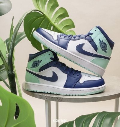 Nike Air Jordan 1 Mid Blue Mint Basketball Sneakers