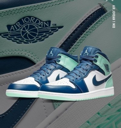 Nike Air Jordan 1 Mid Blue Mint Basketball Sneakers