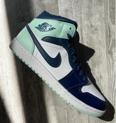 Nike Air Jordan 1 Mid Blue Mint Basketball Sneakers