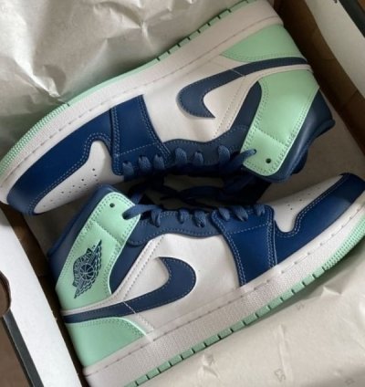 Nike Air Jordan 1 Mid Blue Mint Basketball Sneakers