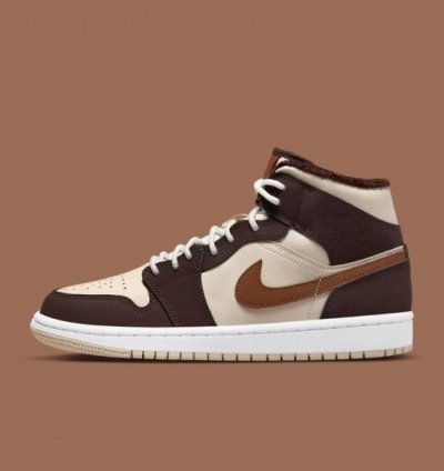 Nike Air Jordan 1 Mid Brown Basalt Oatmeal Mocha Basketball Sneakers