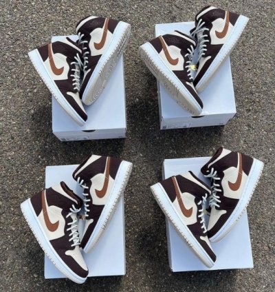 Nike Air Jordan 1 Mid Brown Basalt Oatmeal Mocha Basketball Sneakers