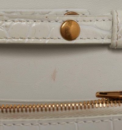 Balenciaga White Croc Embossed Leather Hourglass Wallet On Chain