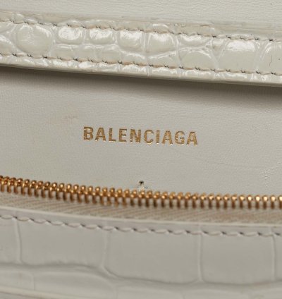 Balenciaga White Croc Embossed Leather Hourglass Wallet On Chain