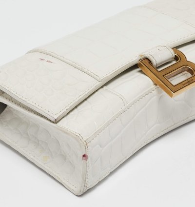 Balenciaga White Croc Embossed Leather Hourglass Wallet On Chain