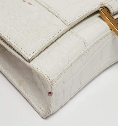 Balenciaga White Croc Embossed Leather Hourglass Wallet On Chain