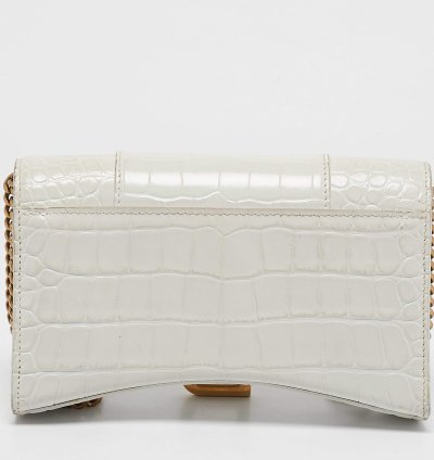 Balenciaga White Croc Embossed Leather Hourglass Wallet On Chain